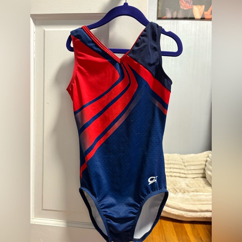 GK leotard Adult XSmall Blue and red with a v neck